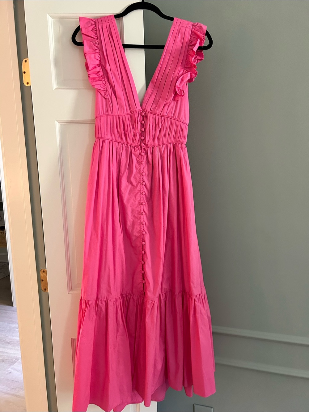 Women’s Pink Ruffle V-Neck Maxi Dress o.p.t.